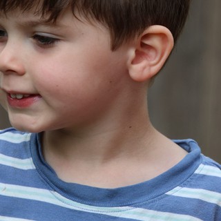 Young Boy in Striped Shirt Portrait