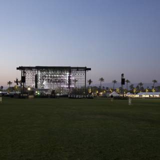 Coachella Main Stage Set Against a Lush Green Field