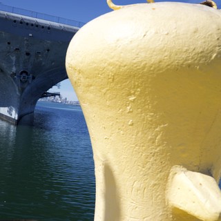 Yellow Mooring Bollard at USS Hornet Naval Museum