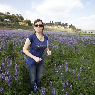 Woman Standing in Vast Purple Lupine Flower Field