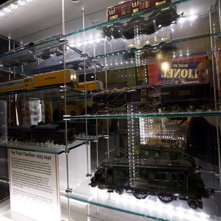 Vintage Toy Train Collection Display in Museum