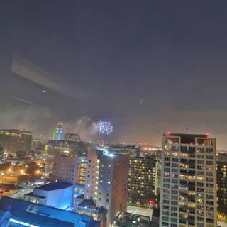 Nighttime Fireworks Over Metropolis