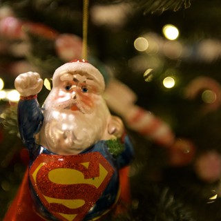 Super Santa Christmas Tree Ornament with Bokeh Lights