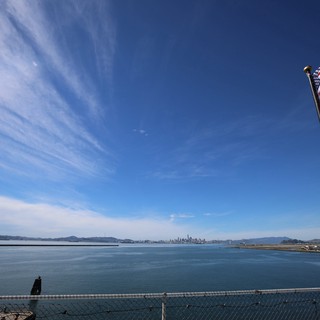 American Flag Over San Francisco Bay from USS Hornet