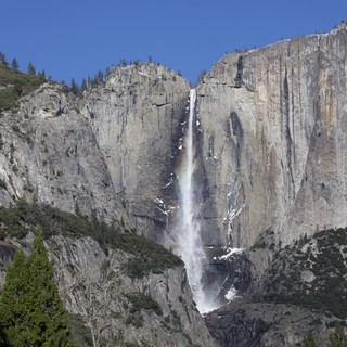 Yosemite Falls Cascading Down Granite Cliffs in Winter