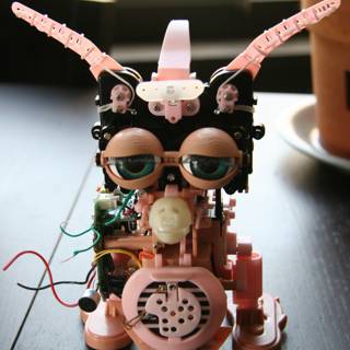 Pink-Eared Robot Plays with Its Cord
