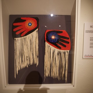 Indigenous Beaded Cuffs with Hand Design and Fringe