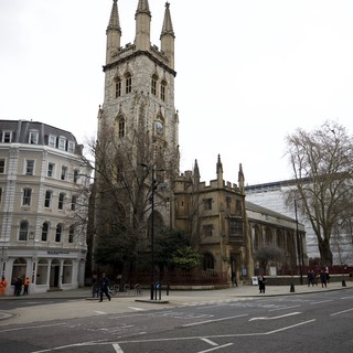 Historic Church Tower on Overcast London Day