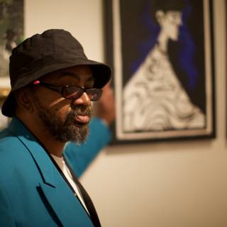 Portrait of a Bearded Man in Blue Jacket and Hat