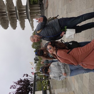 Playful Tourist Group at Japanese Peace Pagoda