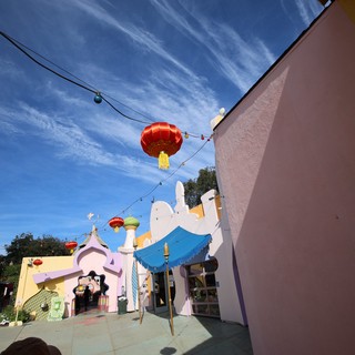 Whimsical Fantasyland Courtyard with Red Lanterns
