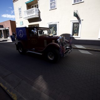 Vintage Hot Rod Cruising Santa Fe Plaza at Sunset