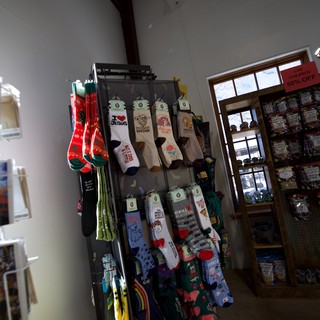 Colorful Novelty Sock Display in Gift Shop