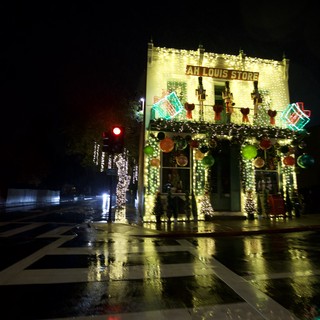 Ah Louis Store Illuminated with Holiday Lights at Night