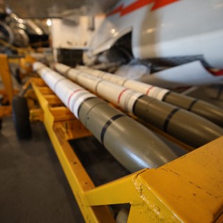 Aircraft Munitions Display on Yellow Cradle at USS Hornet