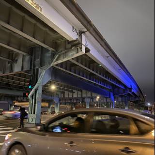 Night Drive Under the City Bridge