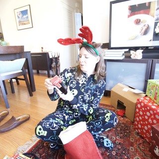 Joyful Christmas Morning in Skull Pajamas