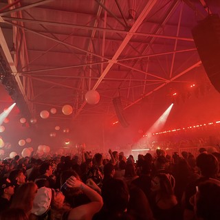 Intense Red Light Show at Electronic Music Concert