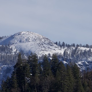 Snow-Covered Dome Peak Rising Above Winter Forest