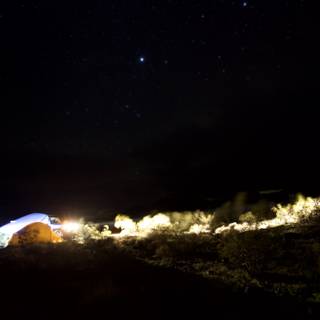 Mountain Tent Camping Under a Starry Night Sky