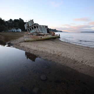 Abandoned Shipwreck on Drakes Beach at Twilight