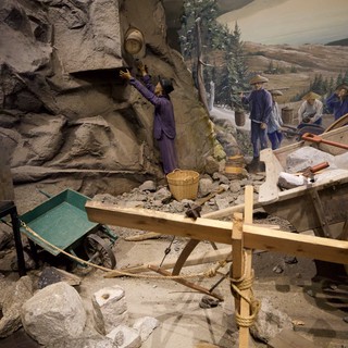 Historical Mining Diorama Display with Workers and Equipment
