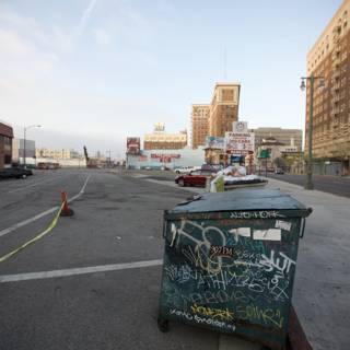 Lone Trash Can on Urban Road