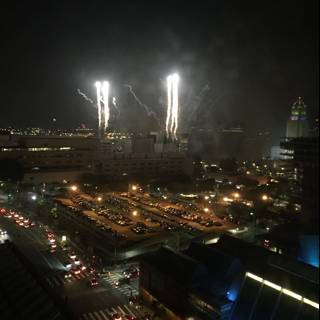 Nighttime Metropolis Fireworks Display