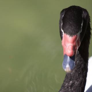 Majestic Black Swan with a Striking Red Beak