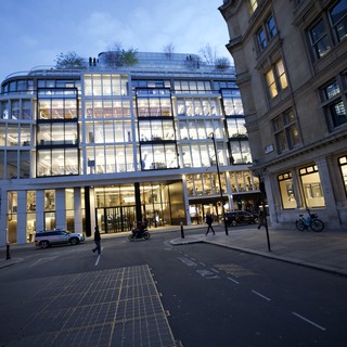 Modern Glass Architecture Illuminated at Dusk in London