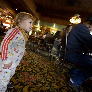 Young Child Exploring Madonna Inn Restaurant Interior