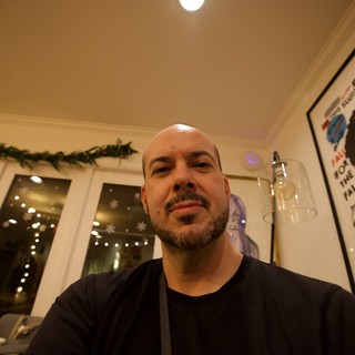 Evening Self-Portrait in Modern Kitchen with Holiday Decor