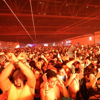 Massive EDM Crowd Electrified Under Red Laser Light