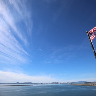 American Flag Over San Francisco Bay Waters