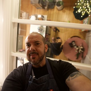 Chef's Christmas Morning Self-Portrait in Kitchen