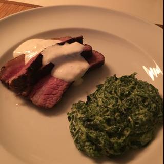mouth-watering steak and spinach