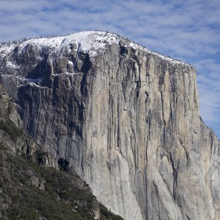 El Capitan's Monolithic Granite Face with Winter Snow Crown