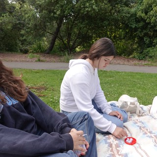 Friends Relaxing on Picnic Blanket in Park