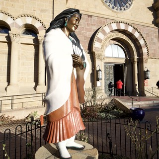 Native American Statue Before Historic Santa Fe Cathedral