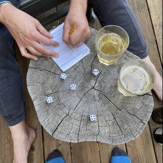 Man Playing Dice on Wooden Deck