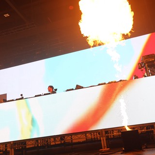 DJ Ignites Stage with Massive Pyrotechnic Fireball