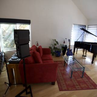 Red Couch and Piano Harmony