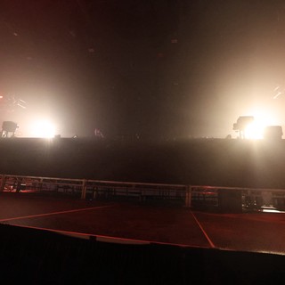 Massive DJ Stage Bathed in Hazy Concert Lights