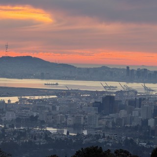San Francisco Bay at Sunset with Oakland Port