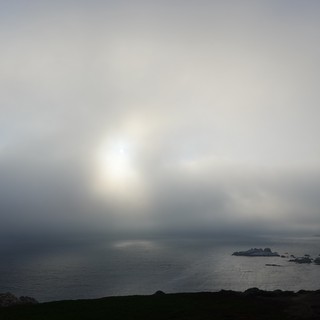 Moody Coastal Landscape Through Dramatic Fog