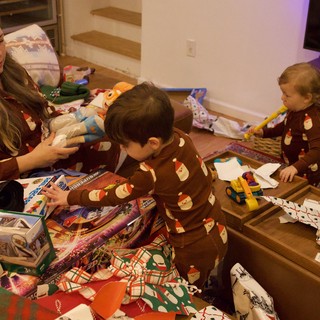Family Christmas Morning Gift Opening Celebration