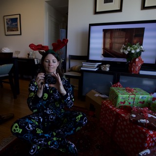 Christmas Morning Camera Fun in Reindeer Pajamas