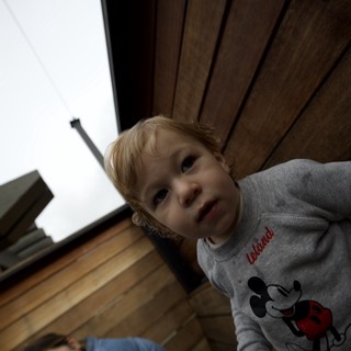 Playful Upward Perspective of Children in Modern Interior