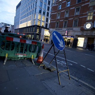 Urban Construction Zone at Moorgate Station at Dusk
