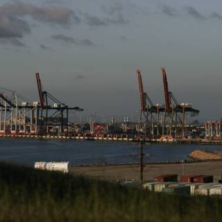 Bustling Harbor with Industrial Cranes and Ships